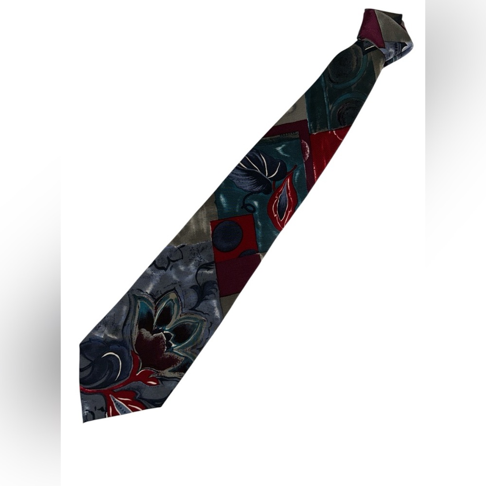 All Silk J. T. Beckett Red and Blue Artistic Silk Tie Made in US imported silk.